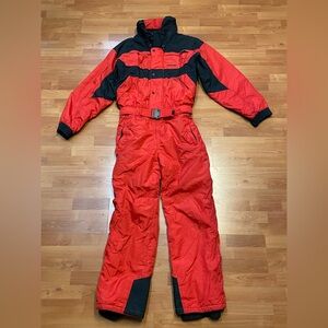 Mens Edelweiss Ski Suit One Piece Snowsuit Snow Bib Vintage Retro XL Red Black
